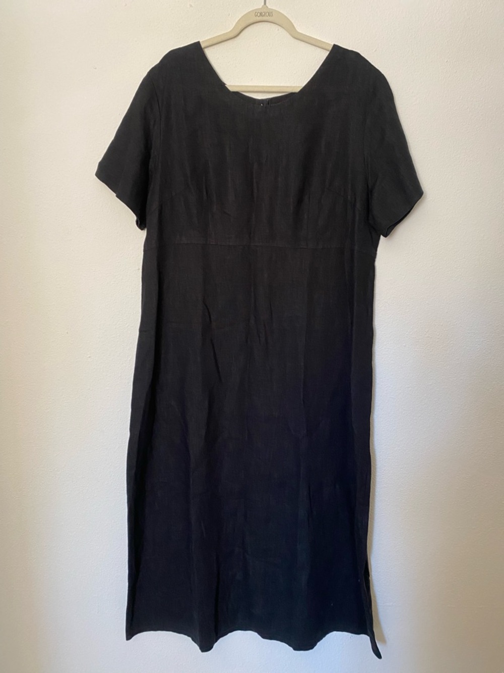 Sweet Jessie Black 100% Linen Sheath Dress 1X Short Sleeve Classic Whimsigoth